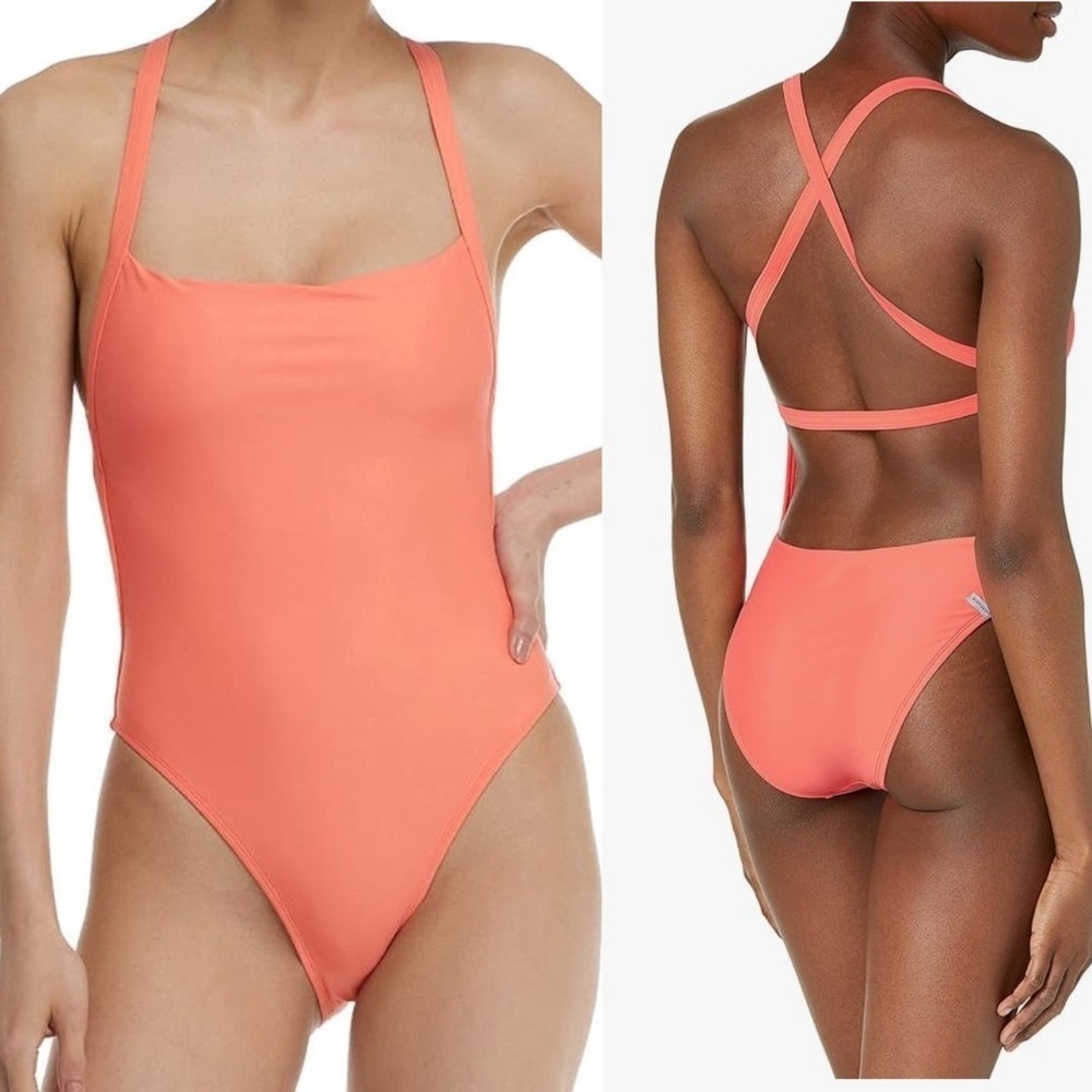 Body‎ Glove Standard Smoothies Electra Swimsuit L Coral One Piece Criss Cross - Picture 2 of 5